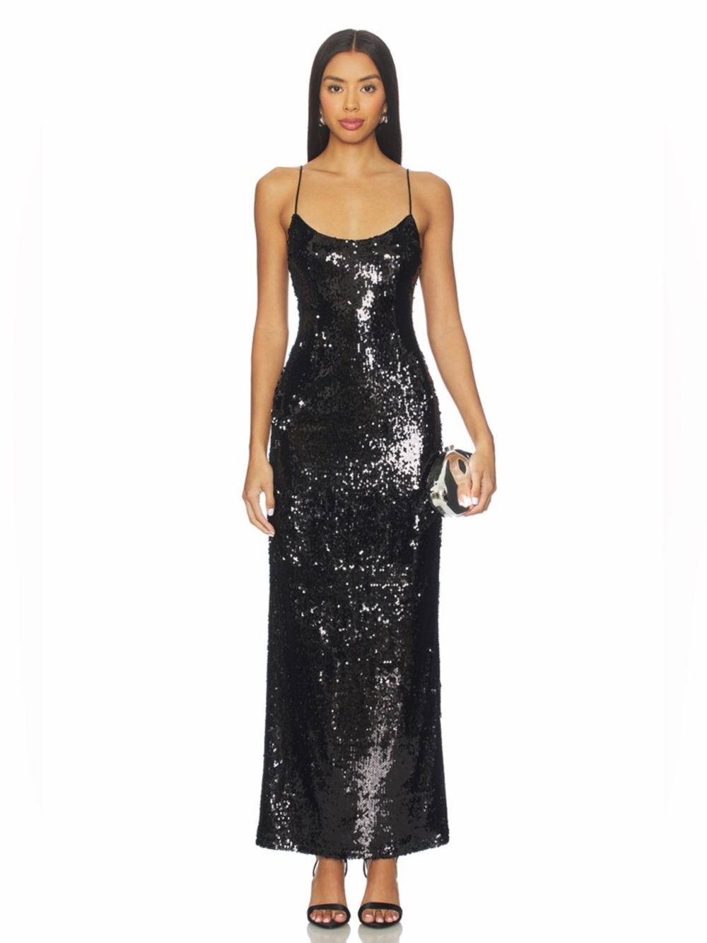 Superdown Revolve Black Sequined Jessie Sleeveless Maxi Dress Size Small NWT